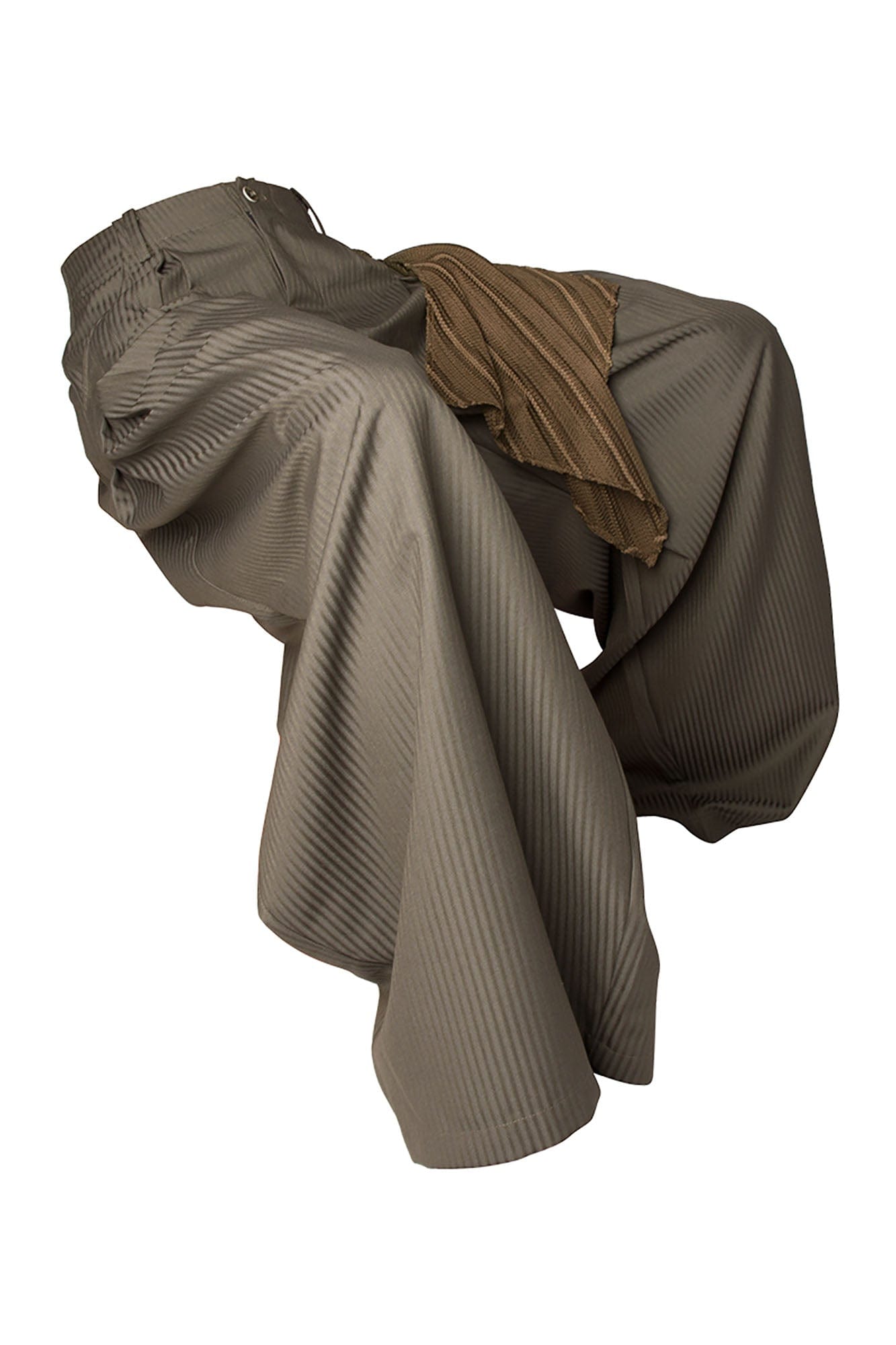 Pinstriped Detachable-Scarf Oversized Pants Brown