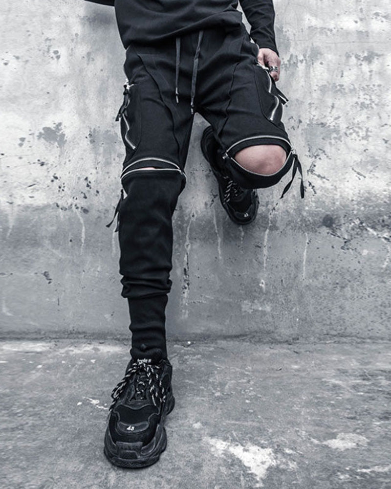 Streetwear Zipper Knee Cutout Cargo Pants