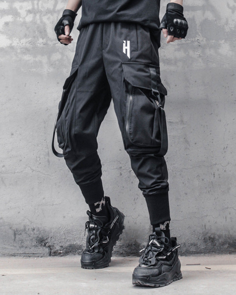 Street Style Techwear Black Slim Fit Cargo Pants