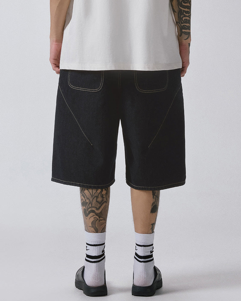 Check-Pocket Denim Shorts