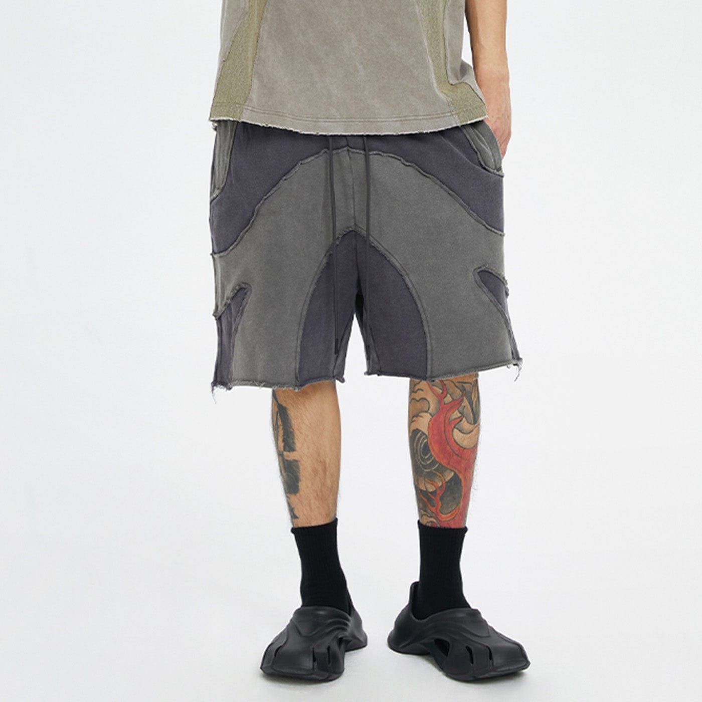 Distressed Spliced Shorts