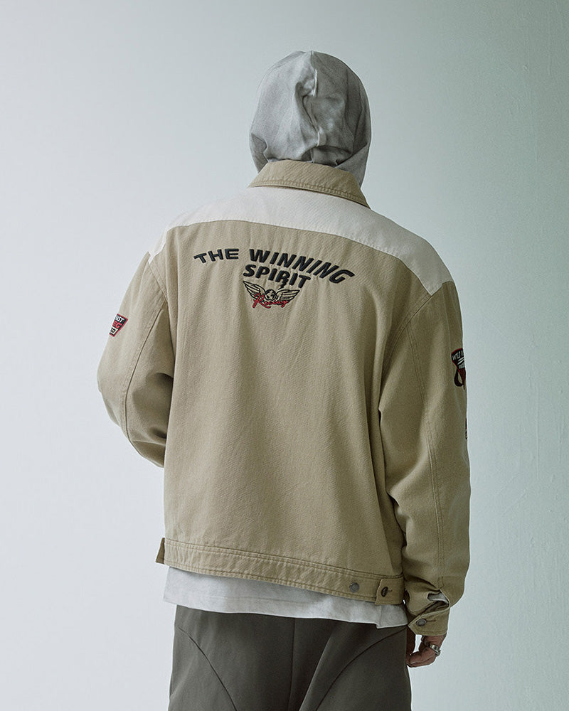 Retro Racing Embroidered Color-Block Jacket