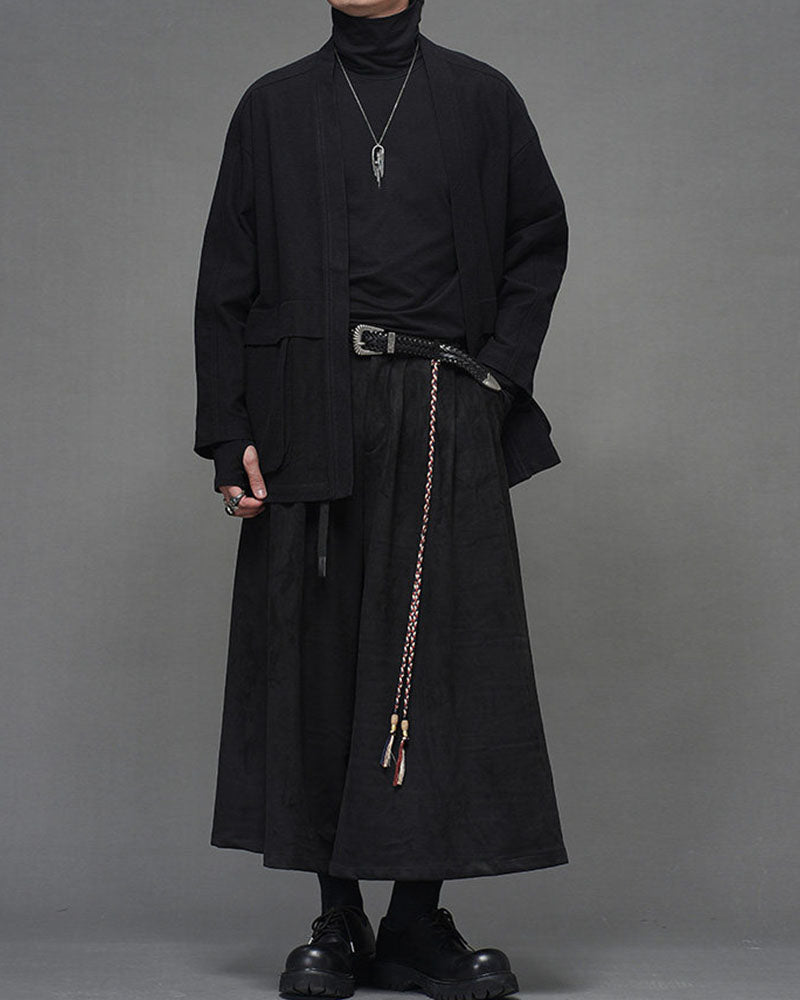 Modern Japanese Wide Leg Suede Hakama Pants