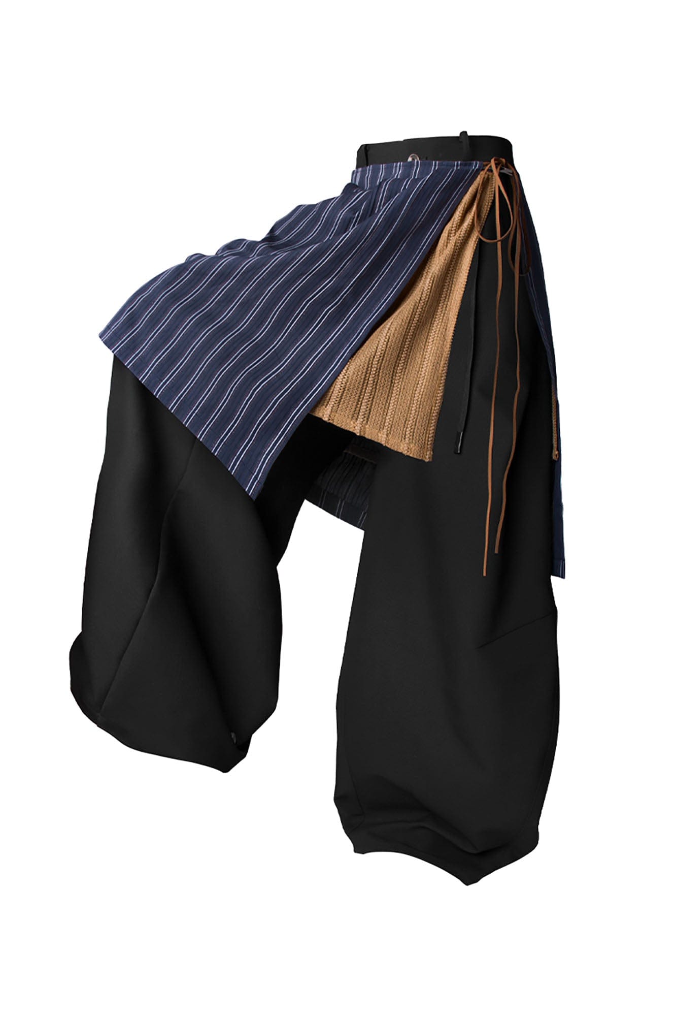 Layered Striped Apron Wide-Leg Pants