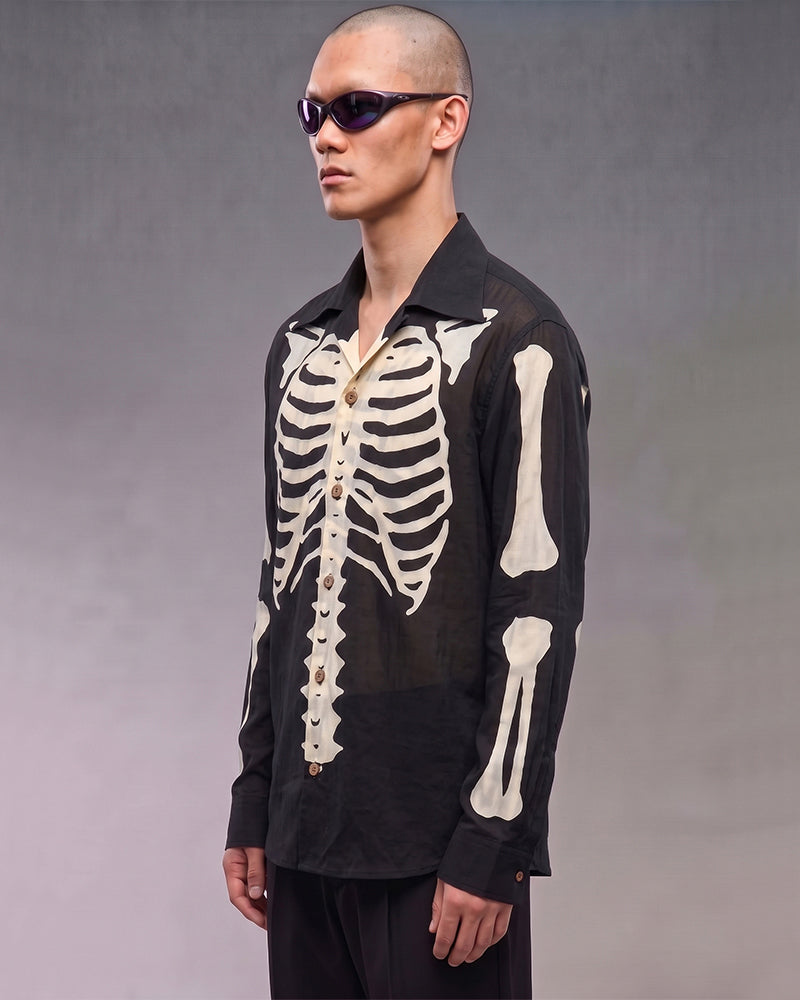 Post-Apocalyptic Full Skeleton Print Long Sleeve Shirt
