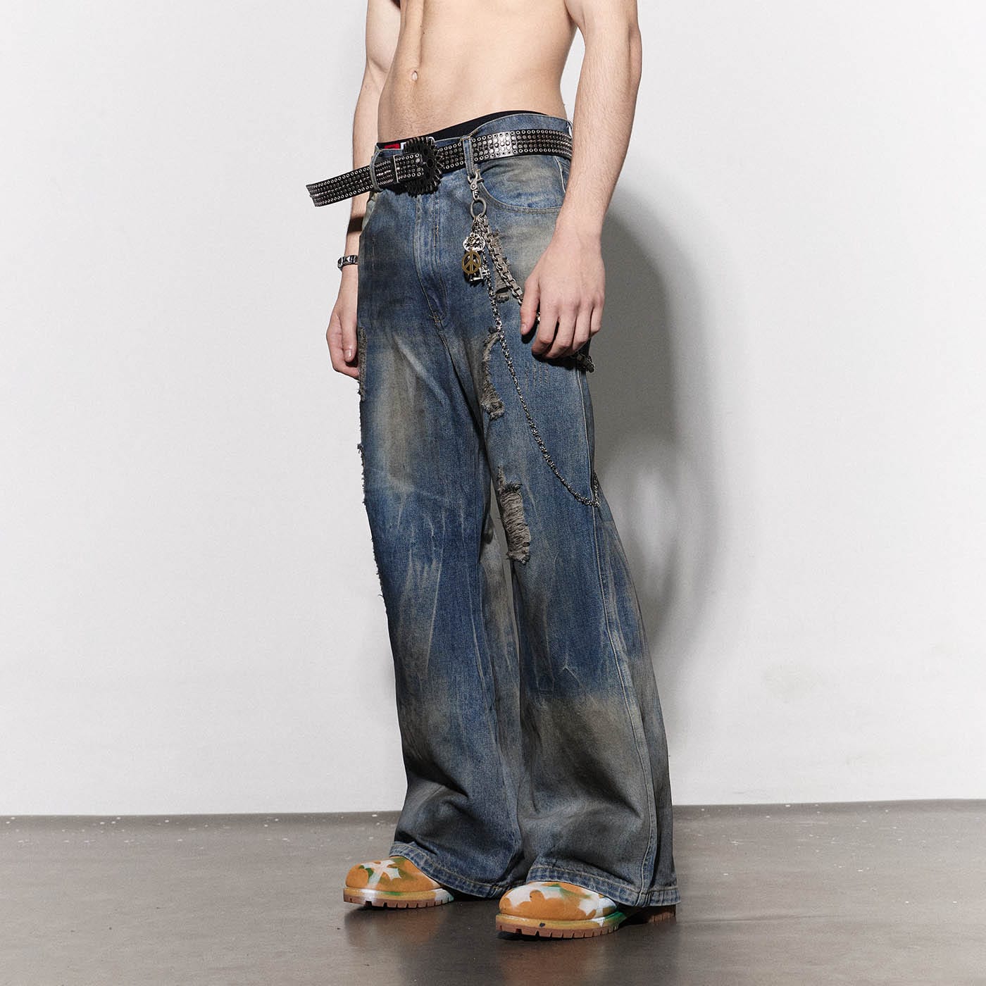 Distressed Dusty Flared Jeans