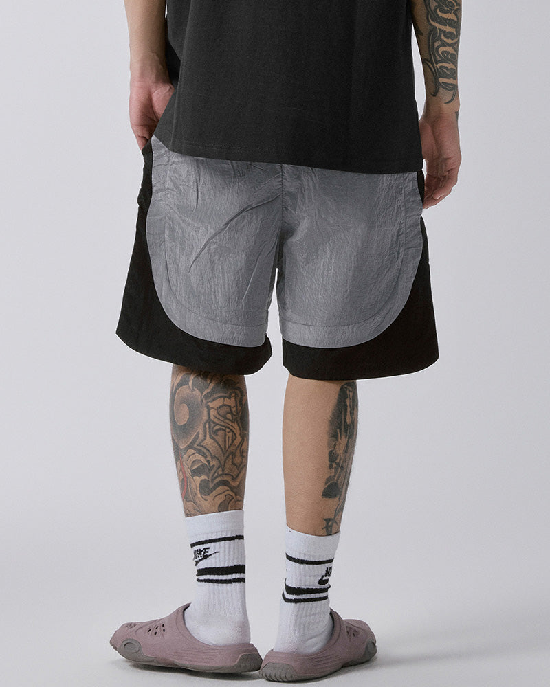 Metallic Nylon Panel Shorts