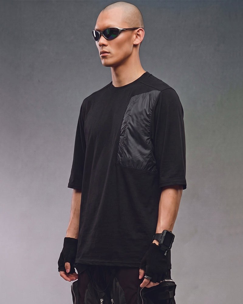 Post‑Apocalyptic Contrast Spliced‑Pocket Short‑Sleeve T‑Shirt