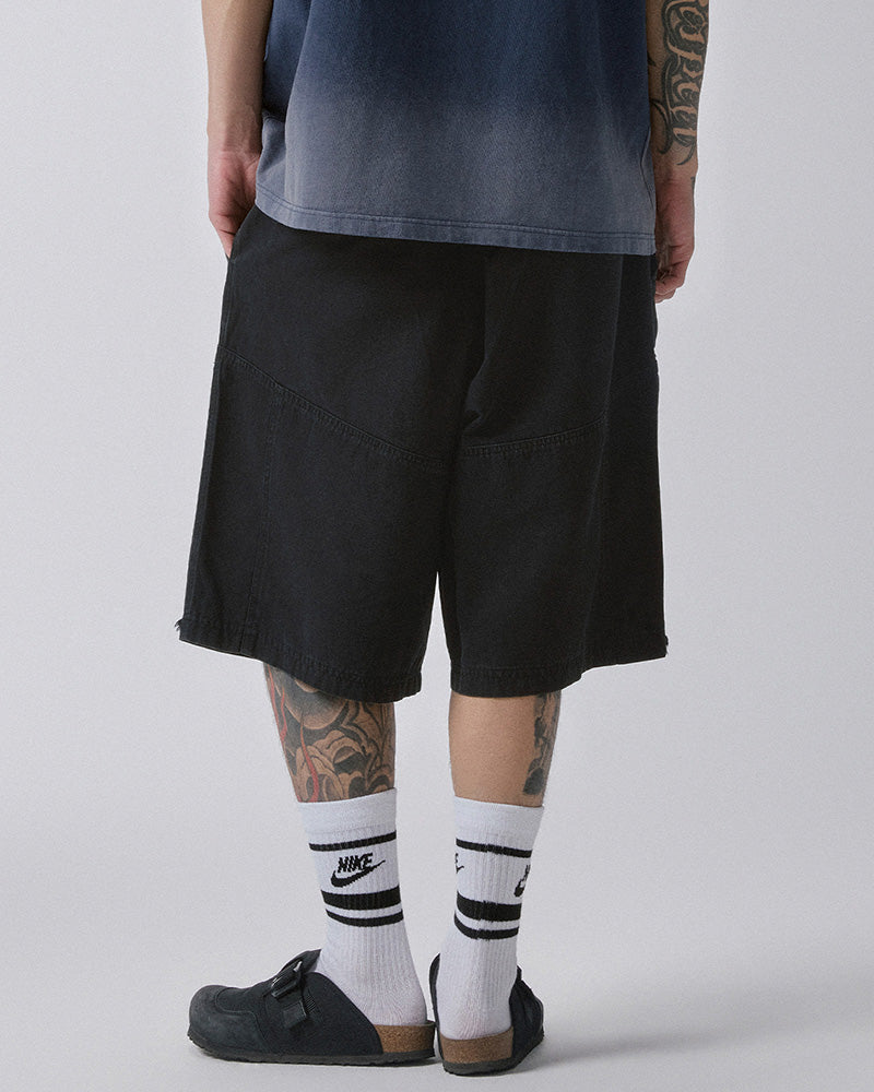 Raw-Edge Straight-Leg Shorts