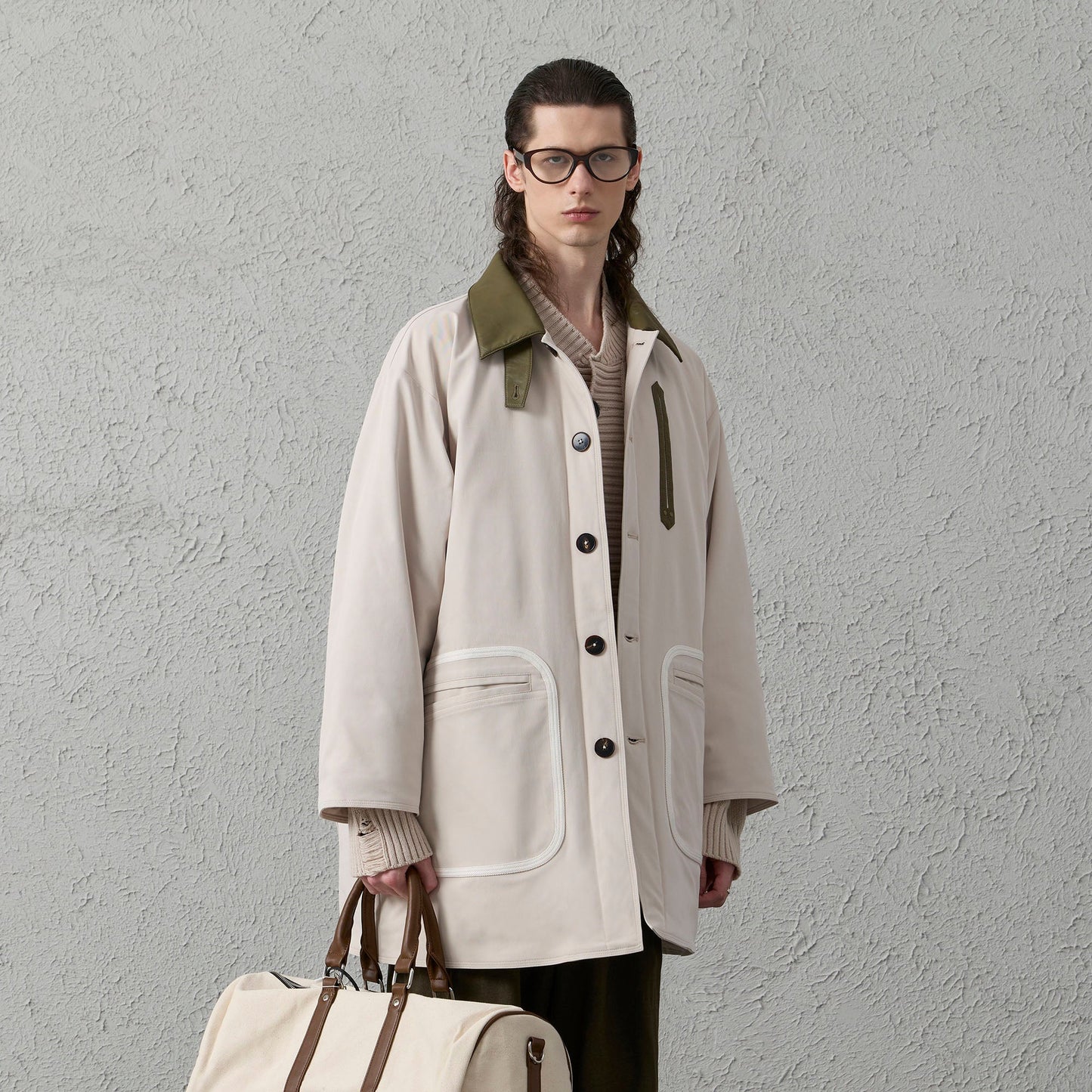Contrast PU Midi Down Coat