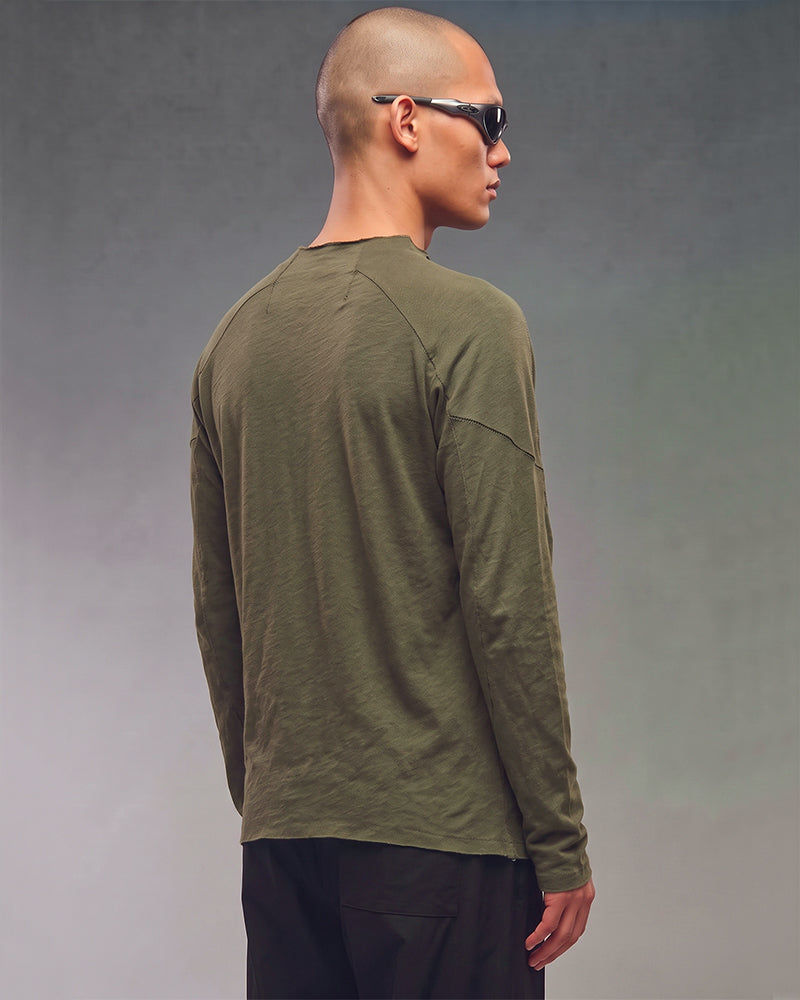 Post-Apocalyptic Paneled Raw Seam Long Sleeve Tee