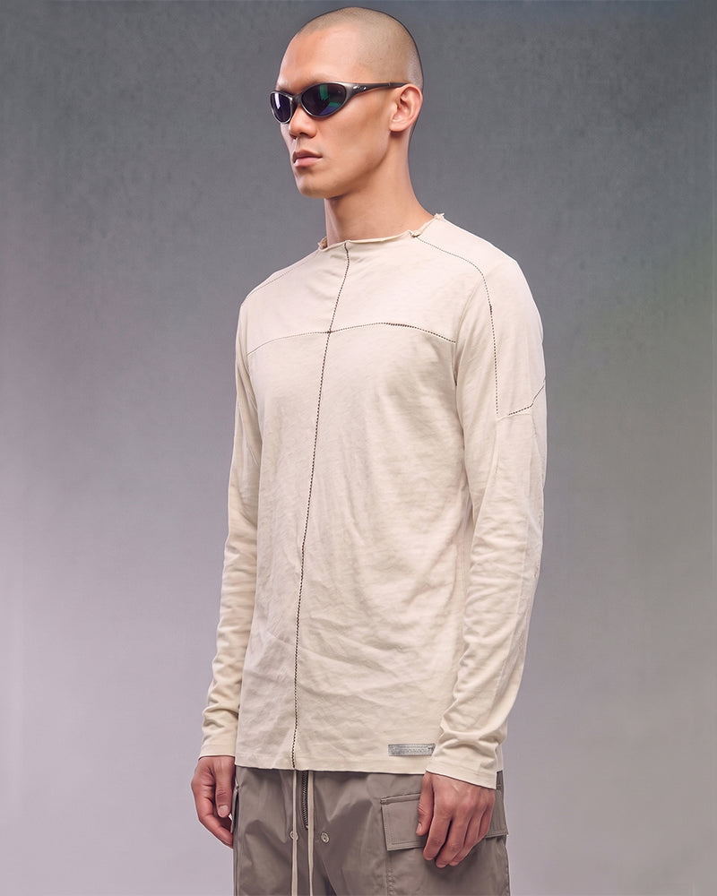Wasteland Paneled Raw Edge Seam Long Sleeve Tee
