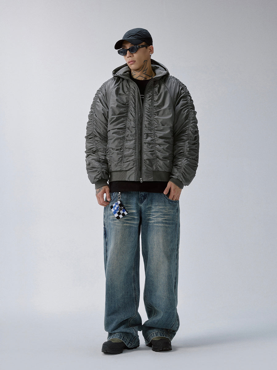 Ruched Nylon Hooded Bomber