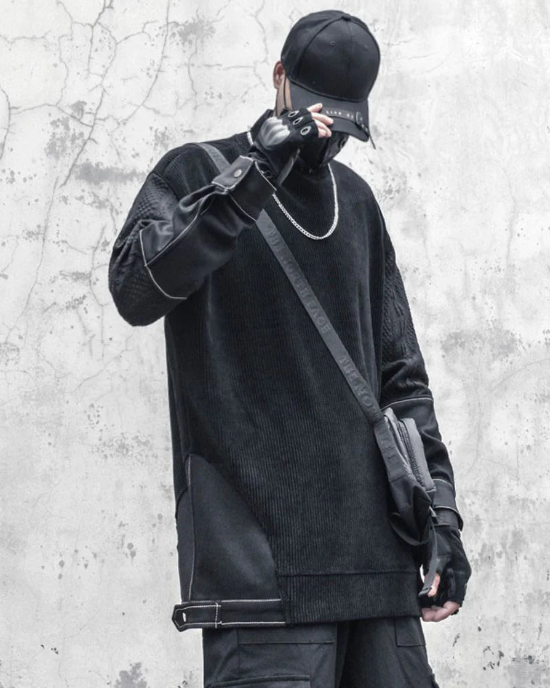 Modern Japanese-Style Patchwork Oversized Mock-Neck Sweatshirt
