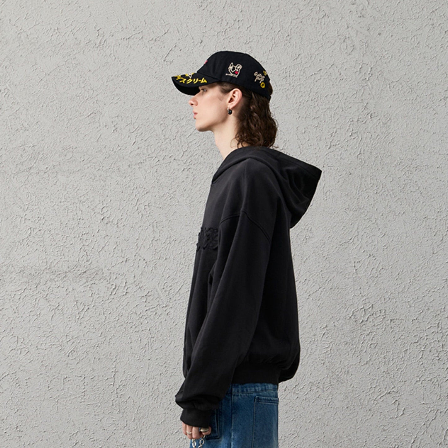 Asymmetrical Hem Embroidered Hoodie