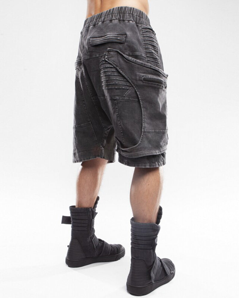 Vintage Tie-Dye Distressed Multi-Pocket Cargo Shorts