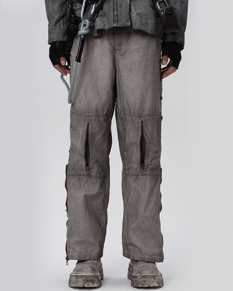 Post-Apocalyptic Faded Multi-Zip Cargo Pants