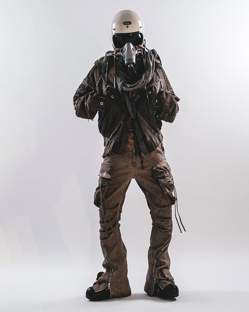 Post-Apocalyptic Mesh-Deconstructed Hooded Bomber Jacket