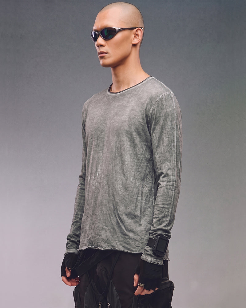Post‑Apocalyptic Tie‑Dyed Asymmetric Long‑Sleeve T-Shirt