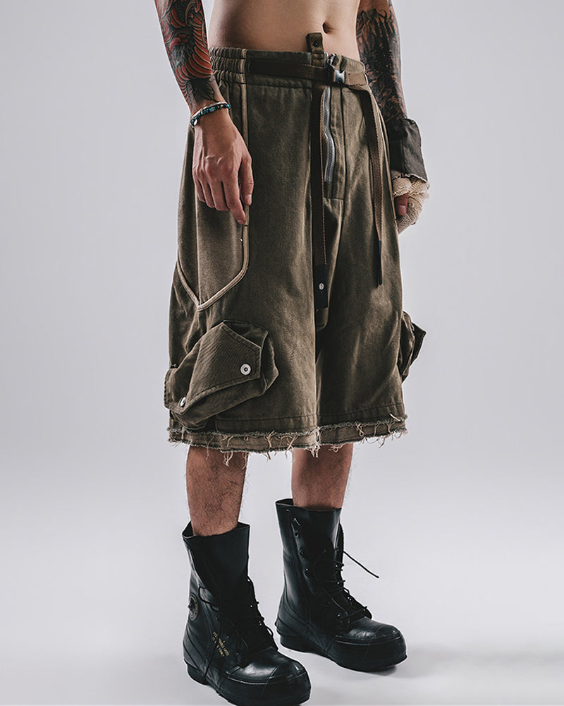 Scorched Earth Belted Drop-Crotch Cargo Shorts
