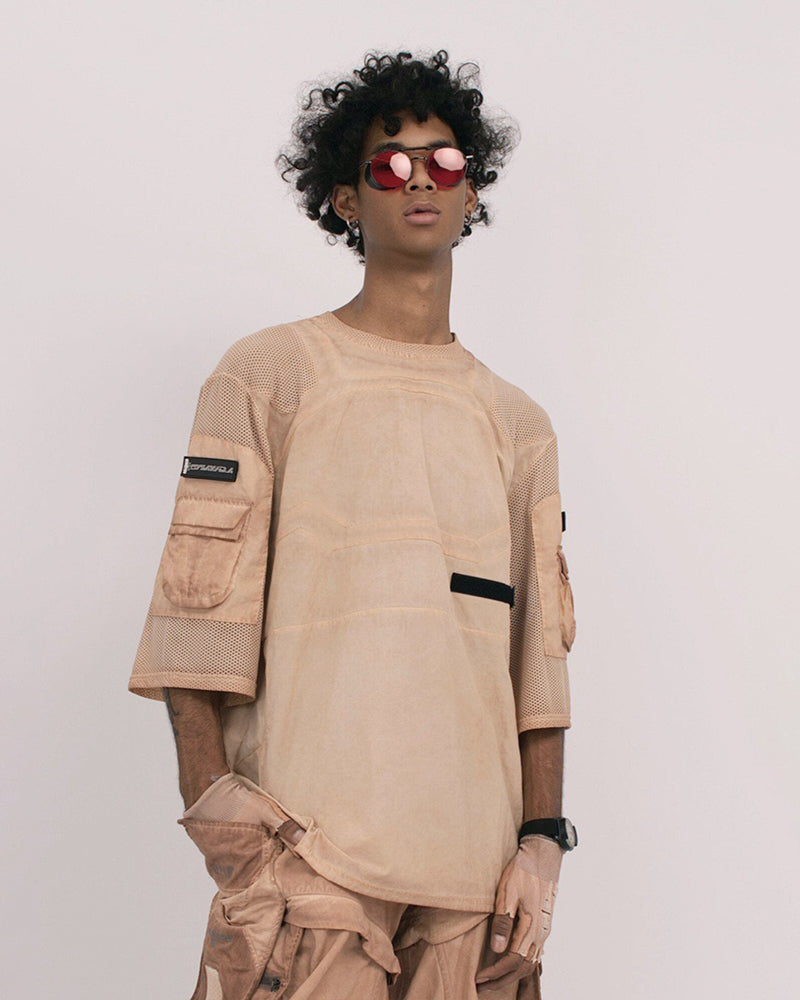 Wasteland Dirty-Dye Mesh Velcro Loose Pocket T-Shirt