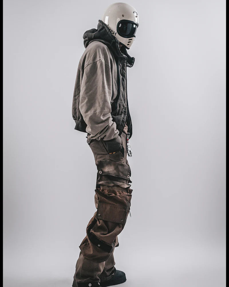 Washed Distressed Cropped Zip-Up Hoodie