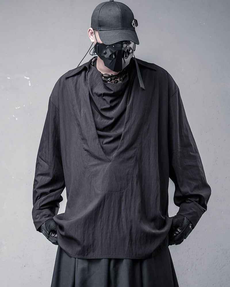 Japanese Darkwear Draped Cowl Neck Layered Shirt