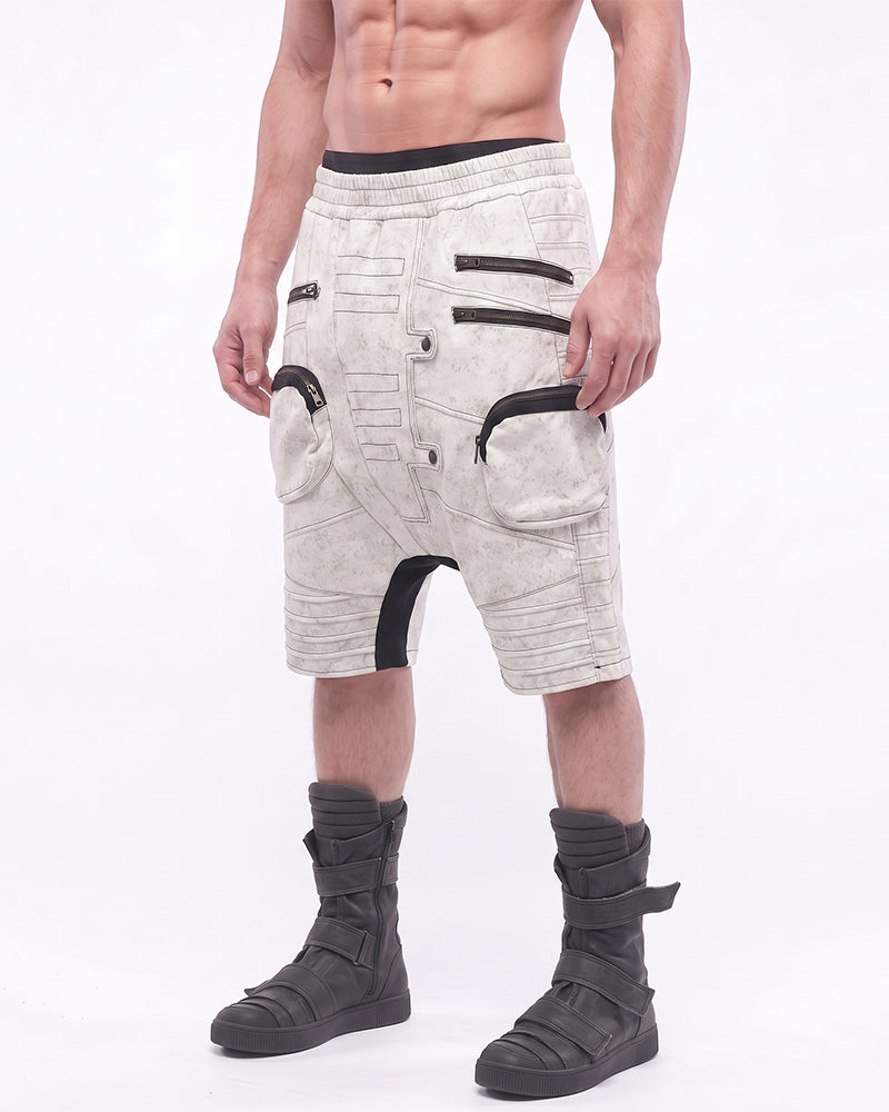 Wasteland Deconstructed Multi‑Pocket Drop Crotch Shorts