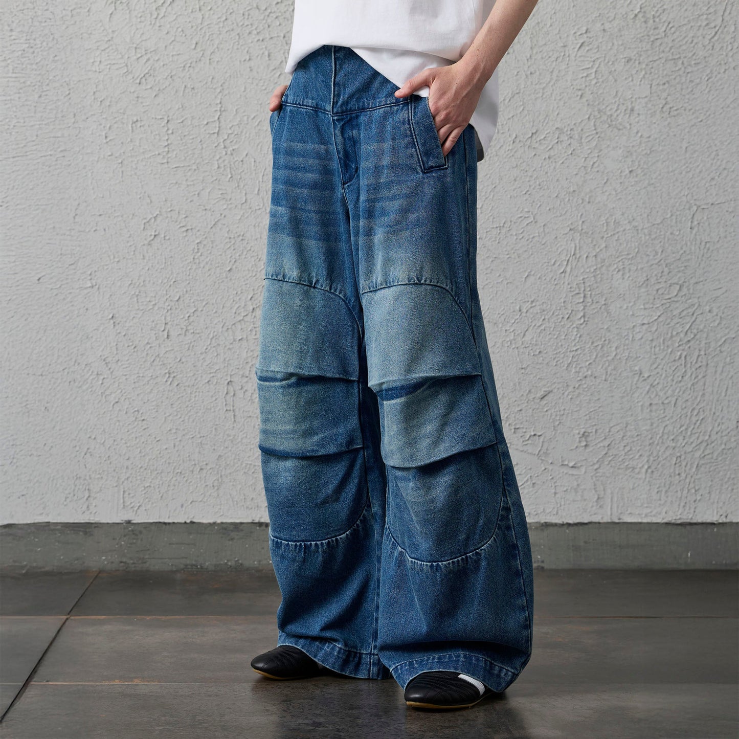 Faded Wash Padded-Knee Jeans