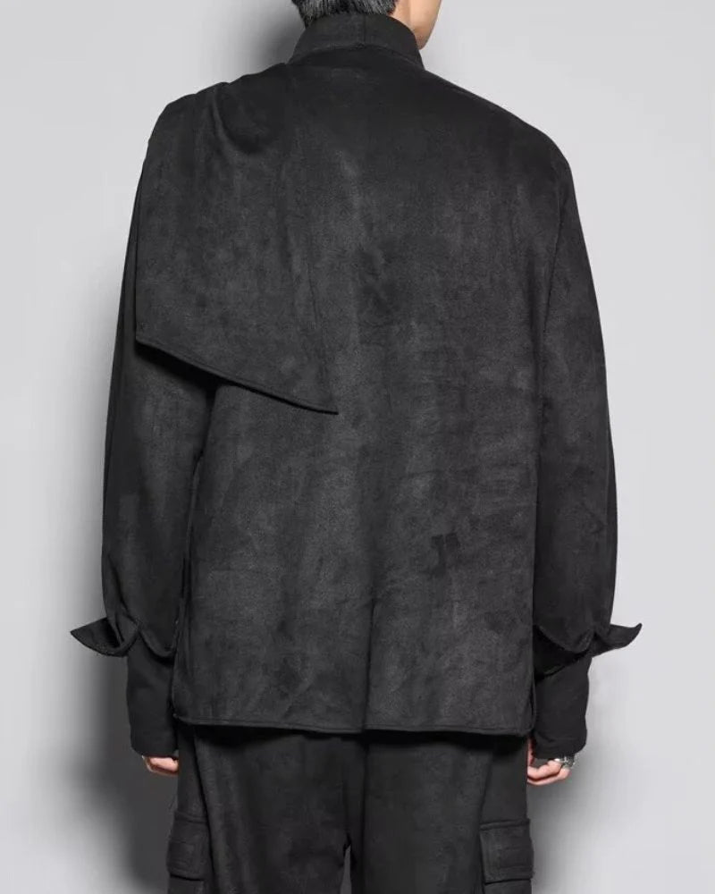 Modern Japanese Shawl Collar Suede Sweatshirt