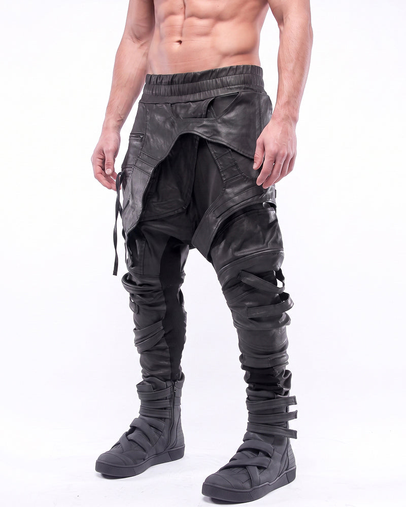 Wasteland Waxed Cut-Out Asymmetric Slim-Fit Pants