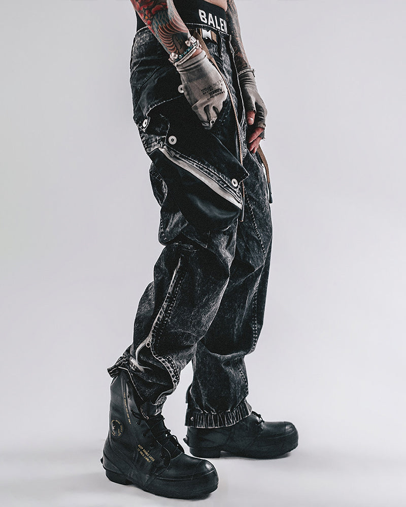 Acid-Wash Speckled Mega-Pocket Cargo Pants