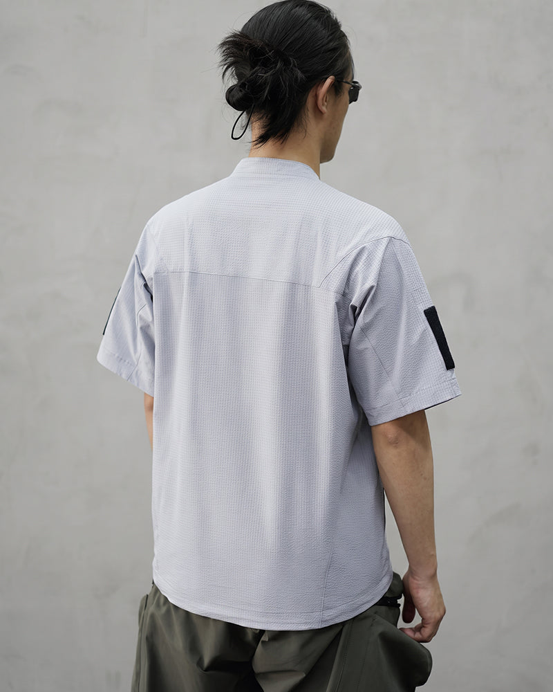 Asymmetric Zipper Seersucker Short Sleeve T-Shirt
