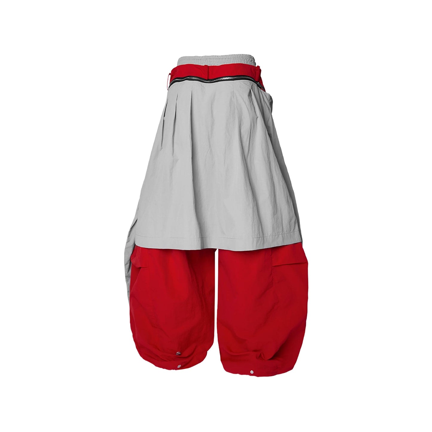 Drawstring Layered Double-Waistband Parachute Pants Red