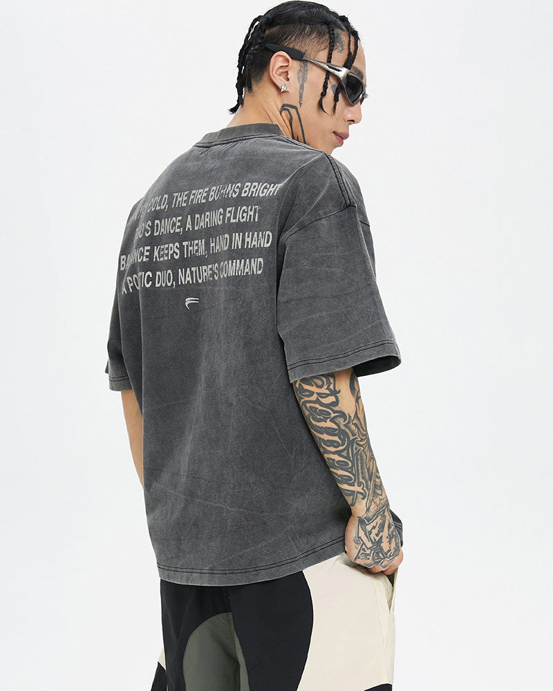Washed Vintage Contrast Slogan Print T-Shirt
