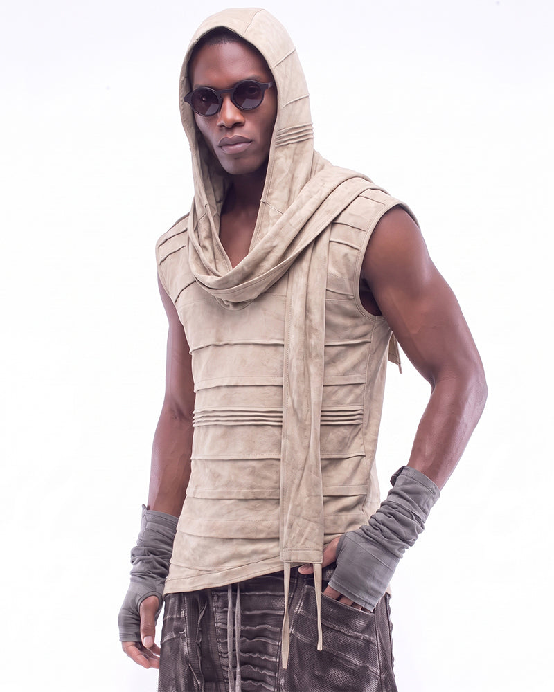 Post‑Apocalyptic Asymmetric Sleeveless Hooded Vest