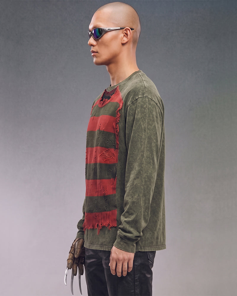 Wasteland Distressed Knit Print Long Sleeve Tee