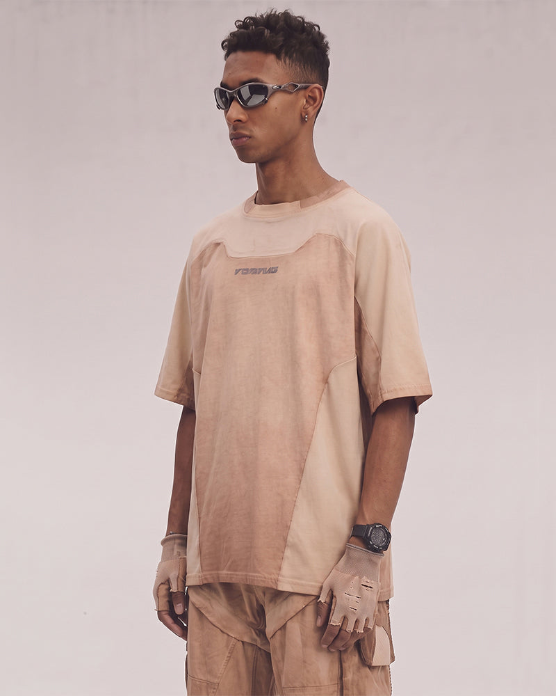 Wasteland Dirty-Dye Geometric Panel Short Sleeve Tee