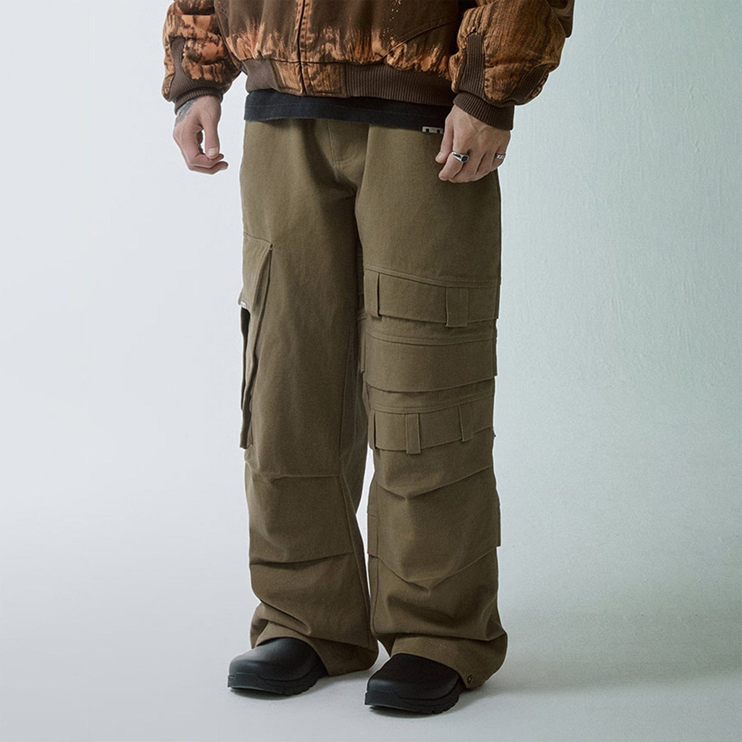 Asymmetrical Crinkled Cargo Pants