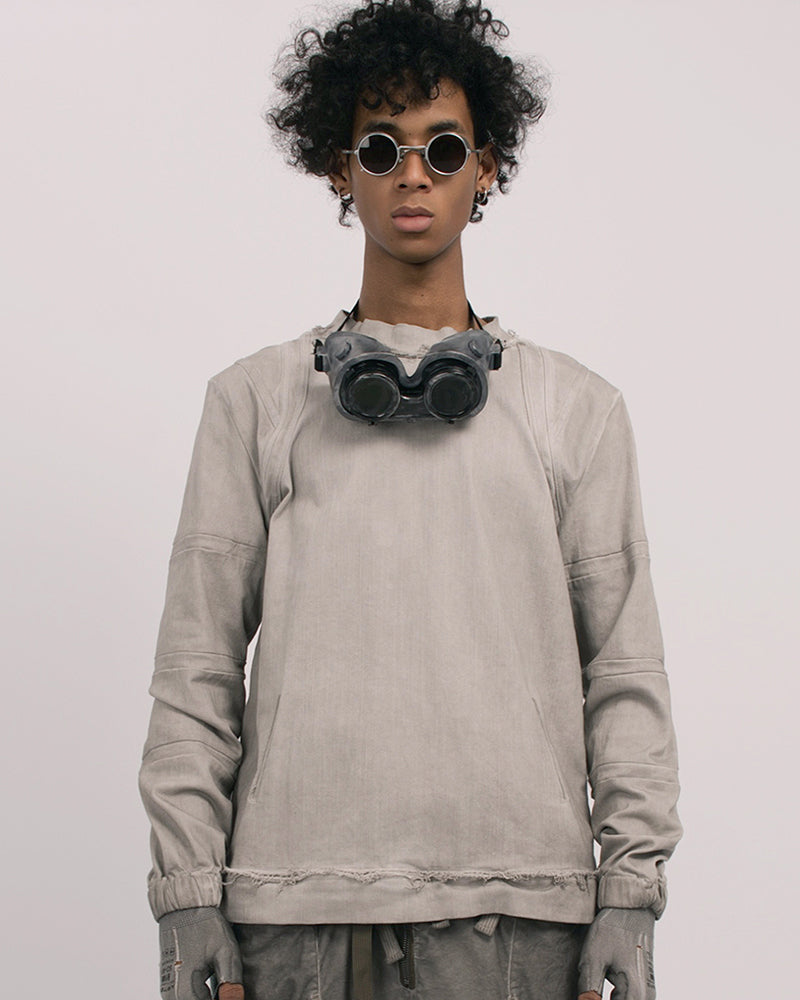 Wasteland Distressed Frayed Hem Crewneck Long-Sleeve Tee