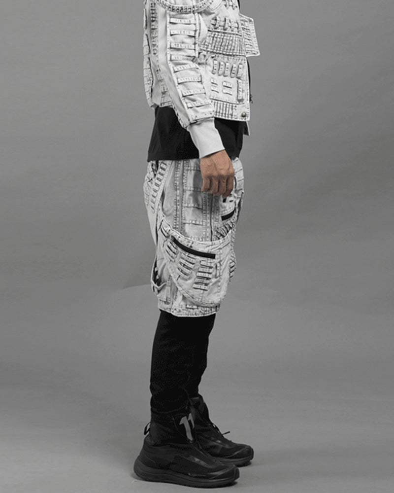 Wasteland Asymmetric Distressed Drop-Crotch Shorts