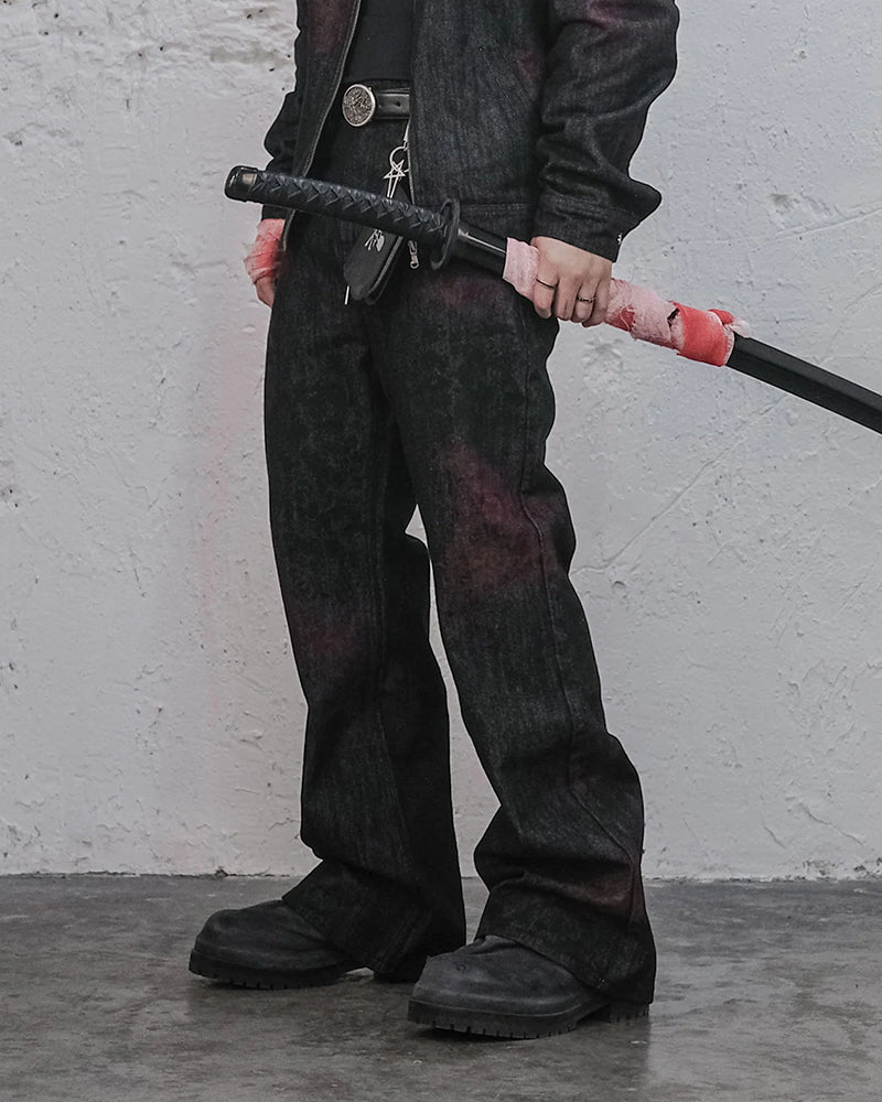 Bloodstained Raw Flared Denim Pants