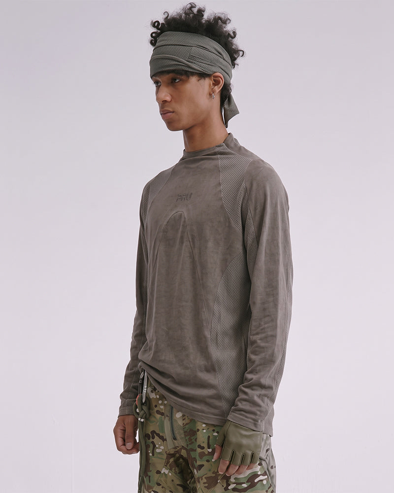 Post-Apocalyptic Dirty Dye Mesh Long Sleeve Tee