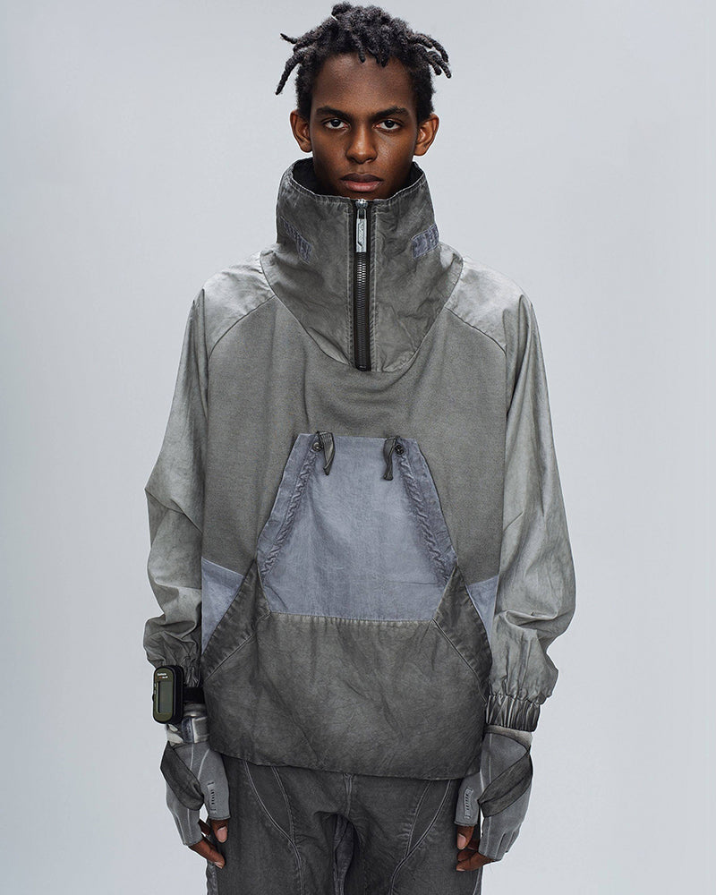 Wasteland Style Washed Patchwork Half-Zip Jacket