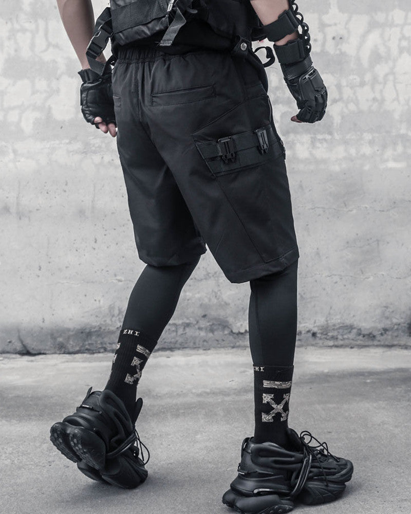 Functional Zip Pocket Black Cargo Shorts