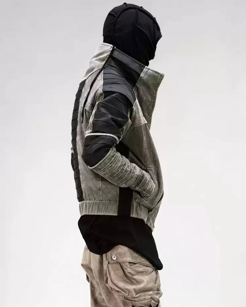 Post-Apocalyptic Wear Contrast Folded Trim Jacket