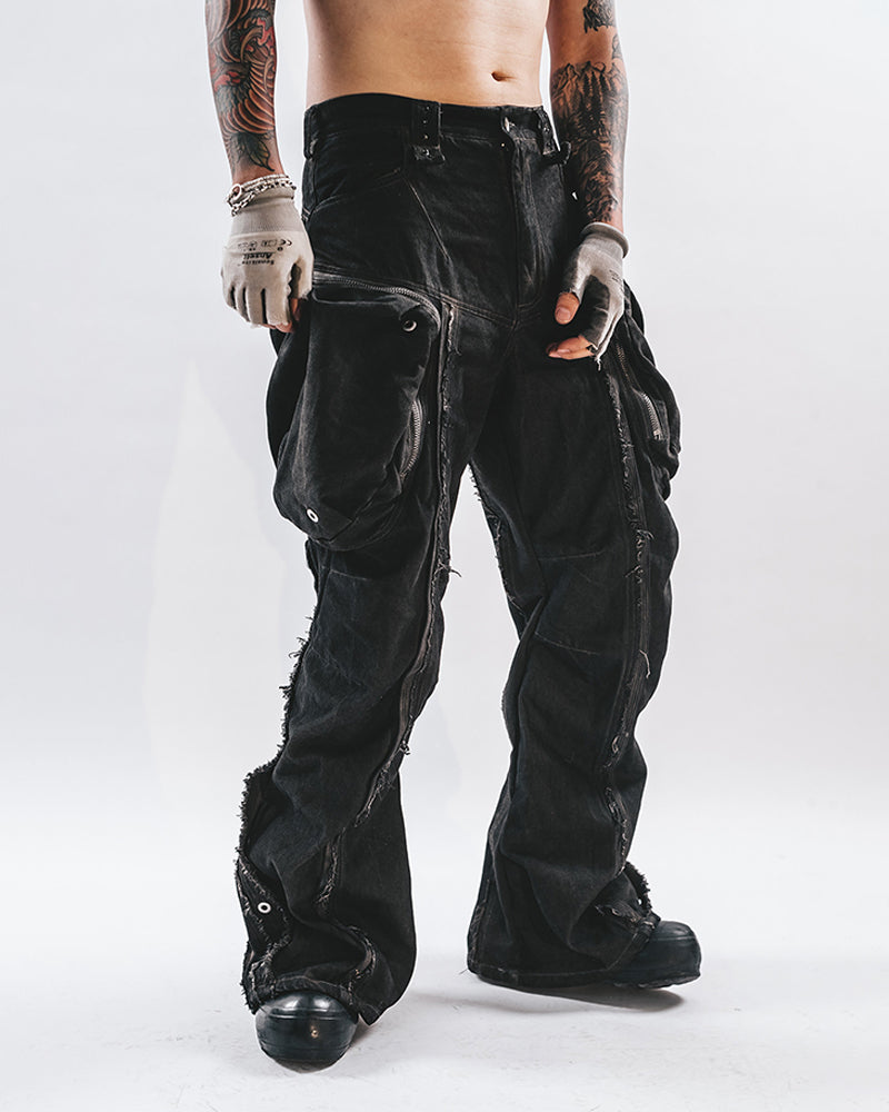 Wide-Leg Adjustable Raw-Edge Hunter Pants