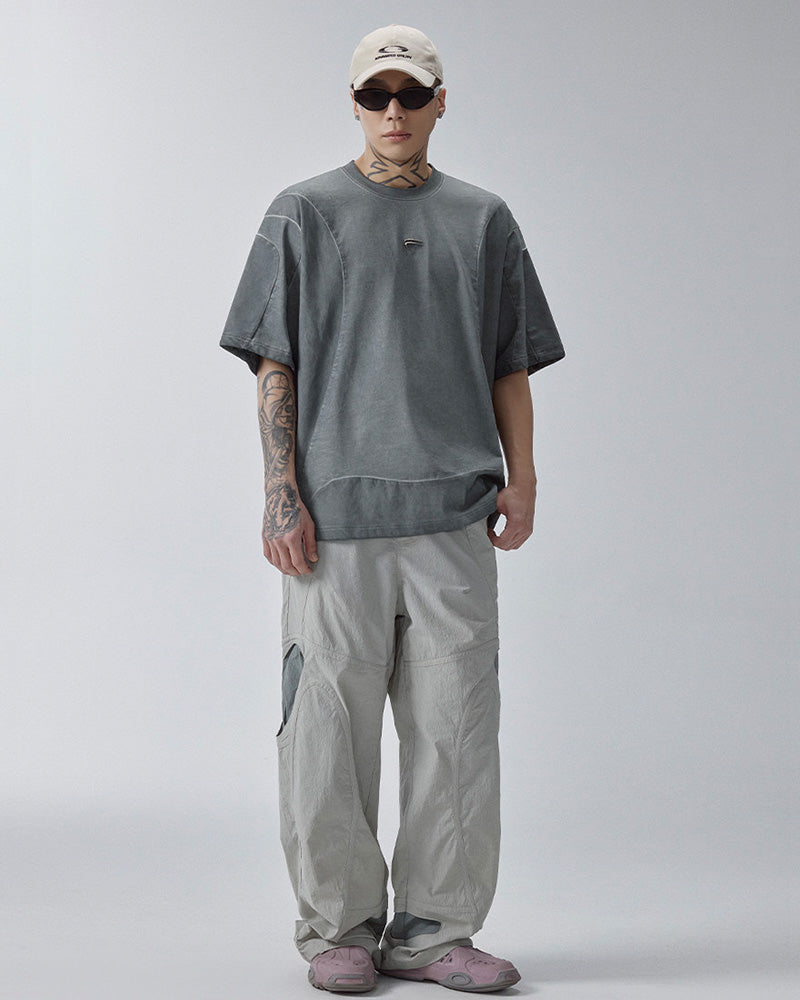 Contrast Panel Cutout Utility Cargo Pants