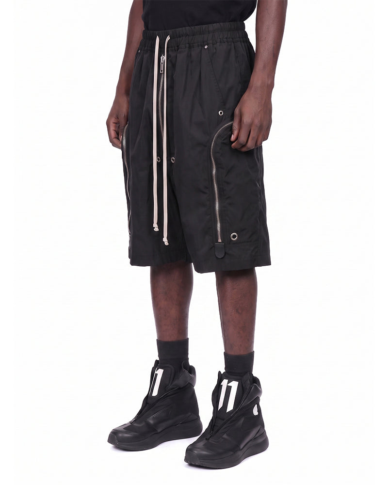 Multi-Zip Deconstructed Wide-Leg Multi-Pocket Utility Shorts