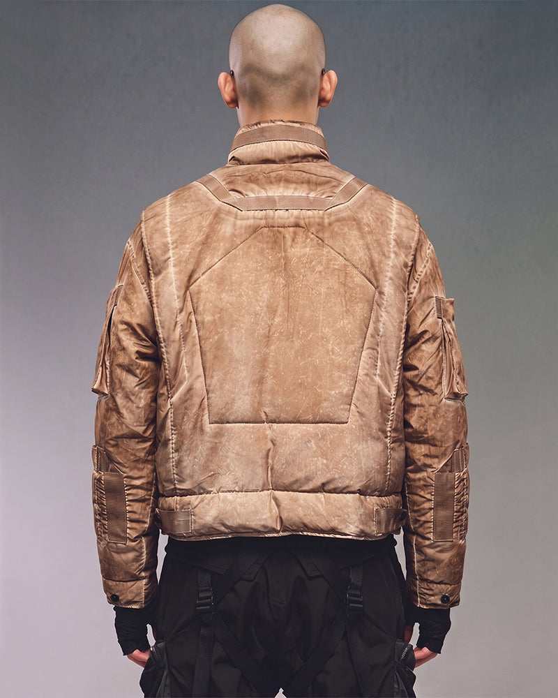 Post‑Apocalyptic Distressed Multi‑Pocket Down Jacket